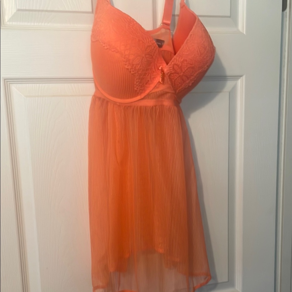 Daisy Fuentes Coral Mesh Chemise Lingerie w/ padded bra